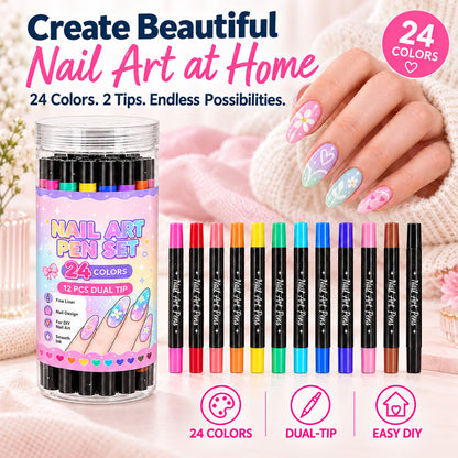 24-Color Dual-Tip Nail Art Pens  DIY Your Own Halloween, Christmas & Everyday Nail Designs