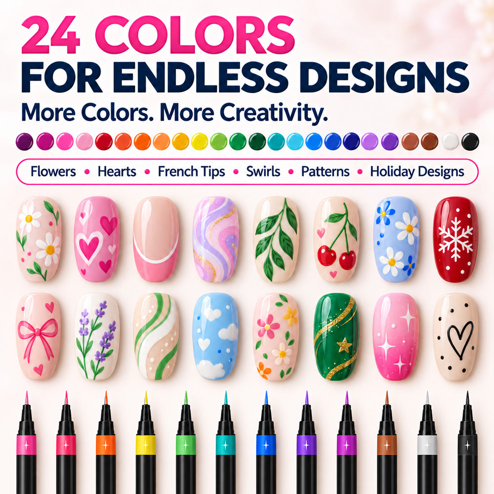 24-Color Dual-Tip Nail Art Pens  DIY Your Own Halloween, Christmas & Everyday Nail Designs
