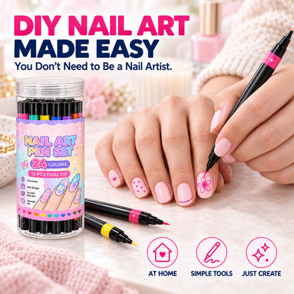 24-Color Dual-Tip Nail Art Pens  DIY Your Own Halloween, Christmas & Everyday Nail Designs