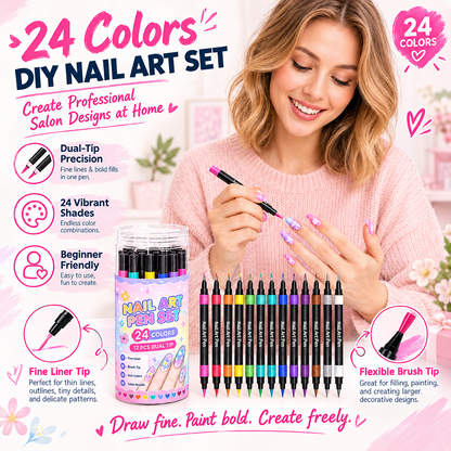 24-Color Dual-Tip Nail Art Pens  DIY Your Own Halloween, Christmas & Everyday Nail Designs