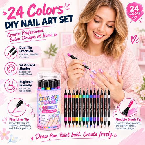 24-Color Dual-Tip Nail Art Pens  DIY Your Own Halloween, Christmas & Everyday Nail Designs