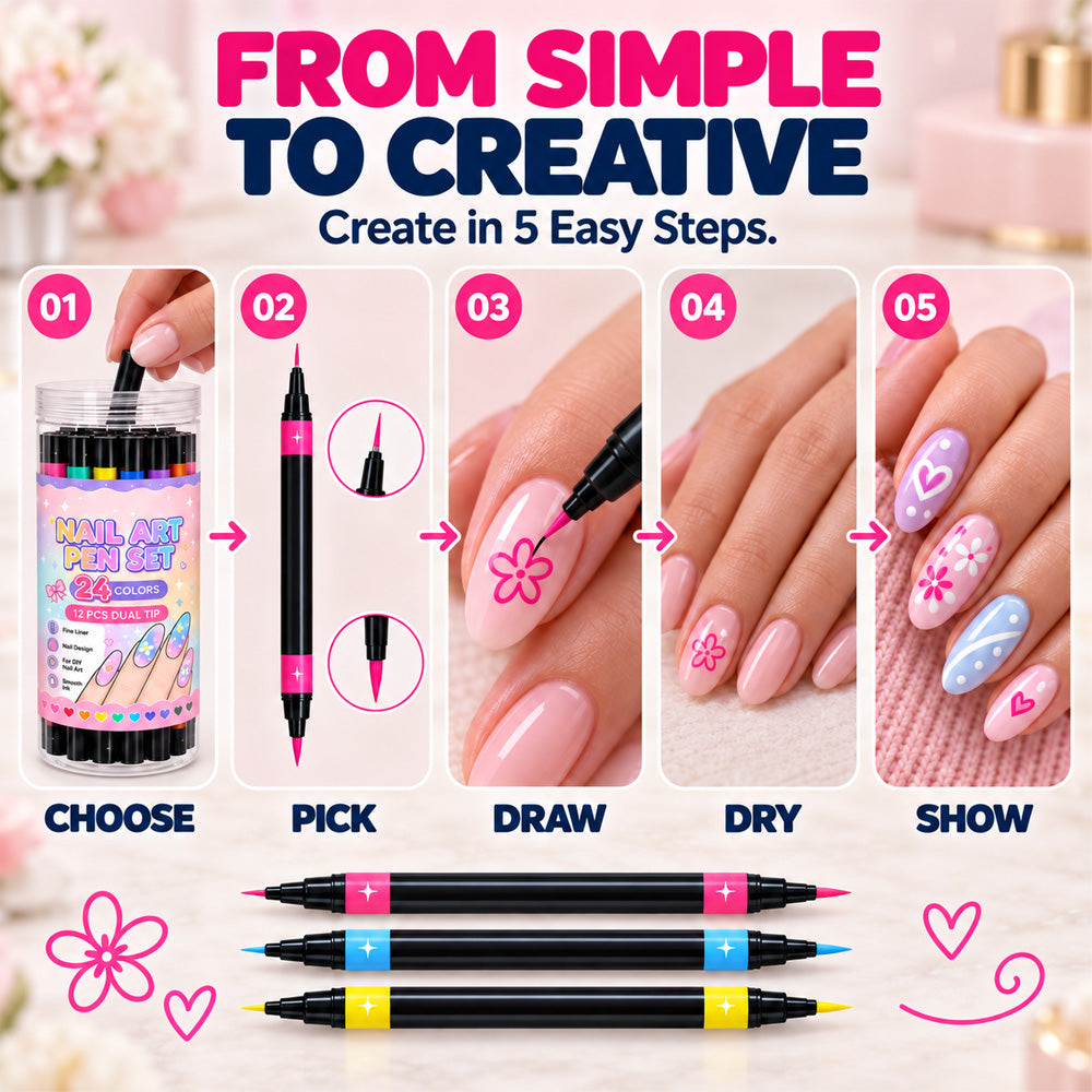 24-Color Dual-Tip Nail Art Pens  DIY Your Own Halloween, Christmas & Everyday Nail Designs