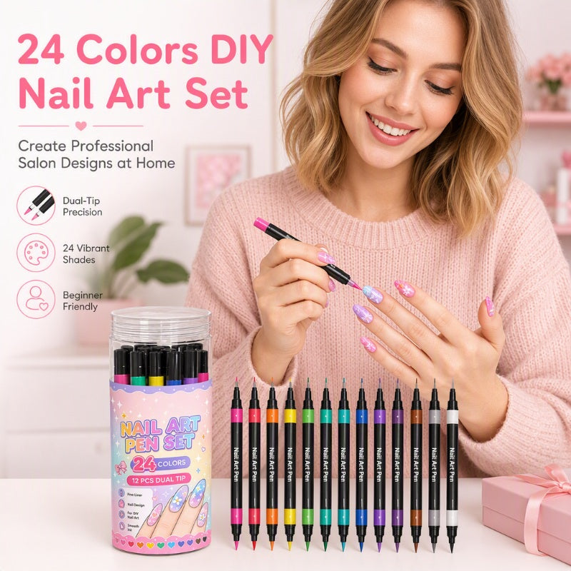 24-Color Dual-Tip Nail Art Pens  DIY Your Own Halloween, Christmas & Everyday Nail Designs