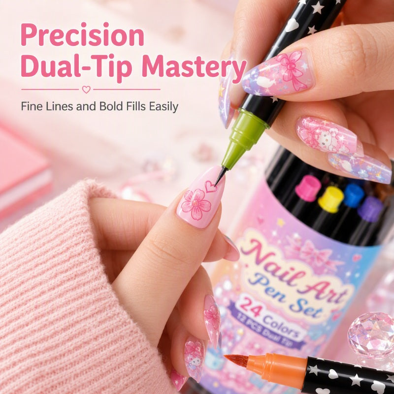 24-Color Dual-Tip Nail Art Pens  DIY Your Own Halloween, Christmas & Everyday Nail Designs