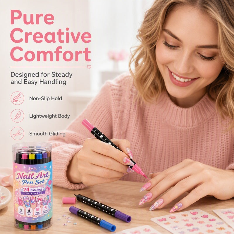 24-Color Dual-Tip Nail Art Pens  DIY Your Own Halloween, Christmas & Everyday Nail Designs