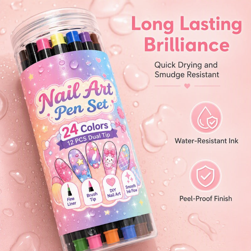 24-Color Dual-Tip Nail Art Pens  DIY Your Own Halloween, Christmas & Everyday Nail Designs