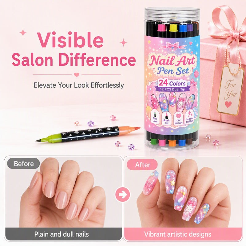 24-Color Dual-Tip Nail Art Pens  DIY Your Own Halloween, Christmas & Everyday Nail Designs